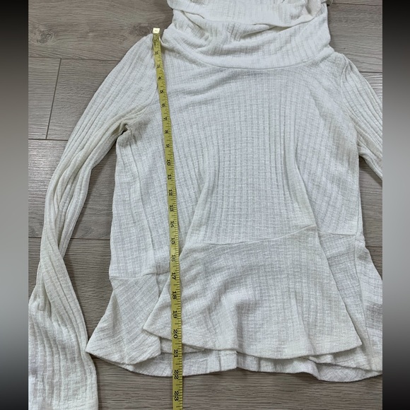 Anthropologie Maeve Ivory Cowl Neck Peplum Thin Knit Long Sleeve Top - Picture 8 of 13